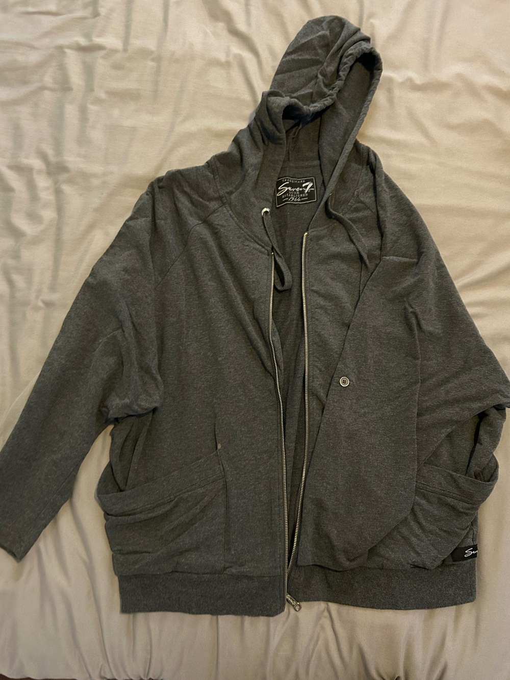 Seven7 Charcoal Gray Zip Hoodie
